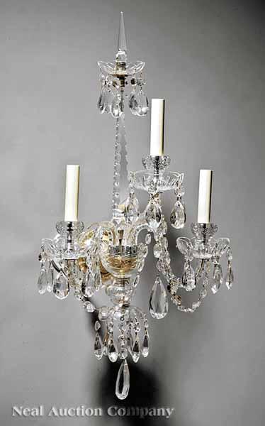 Appraisal: A Pair of Baccarat Cut Glass Sconces th c steeple