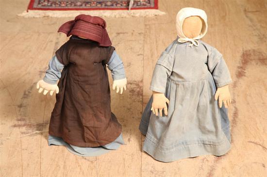 Appraisal: TWO AMISH MADE DOLLS Both cloth with fingers A woman