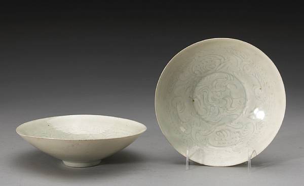 Appraisal: Two yingqing glazed porcelain bowls Song Dynasty Each thinly potted