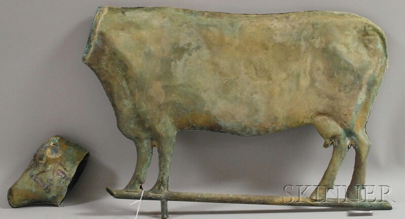 Appraisal: Patinated Molded Cow Weather Vane seam splits crushing head detached