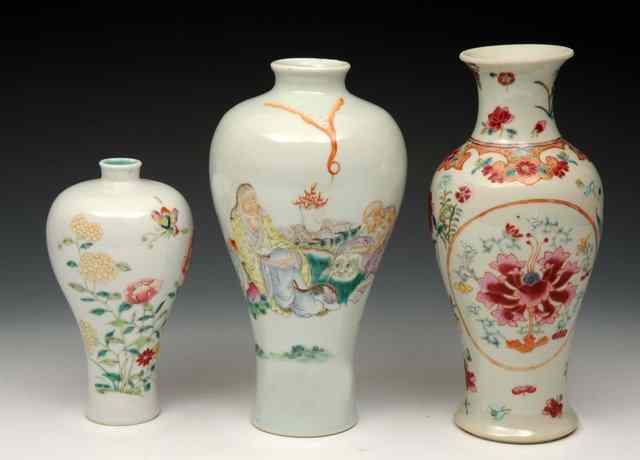 Appraisal: A CHINESE MEIPING SHAPED SMALL VASE decorated in famille rose