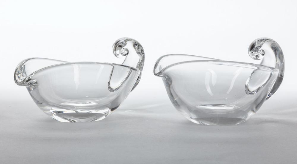 Appraisal: Pair of Steuben Glass Pear-Shaped Sauce Boats etched marks model