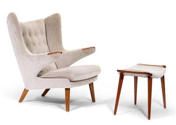 Appraisal: WEGNER HANS ARMCHAIR AND FOOTSTOOL Papa Bear PP designed for