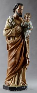 Appraisal: French Polychromed Plaster Figure of St Joseph an French Polychromed