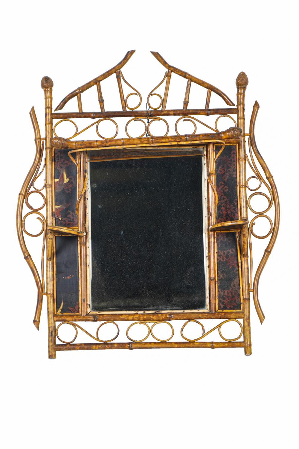 Appraisal: FRENCH LACQUERED BAMBOO WALL MIRRORthe frame and shelves inset with