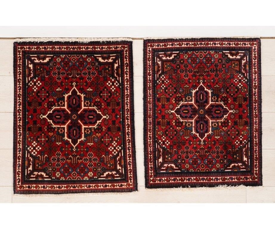 Appraisal: Two similar Sarouk mats each with red fields th c