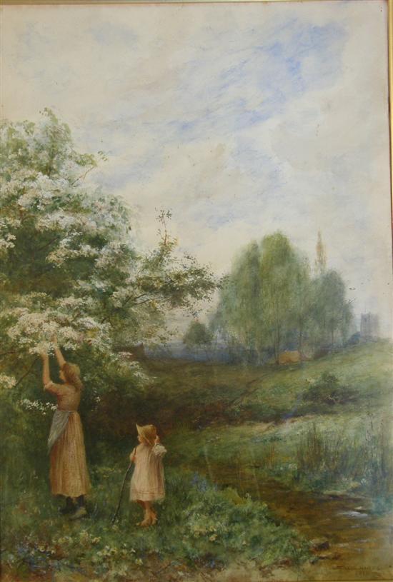 Appraisal: Fred Hines two children picking flowers by a lane signed