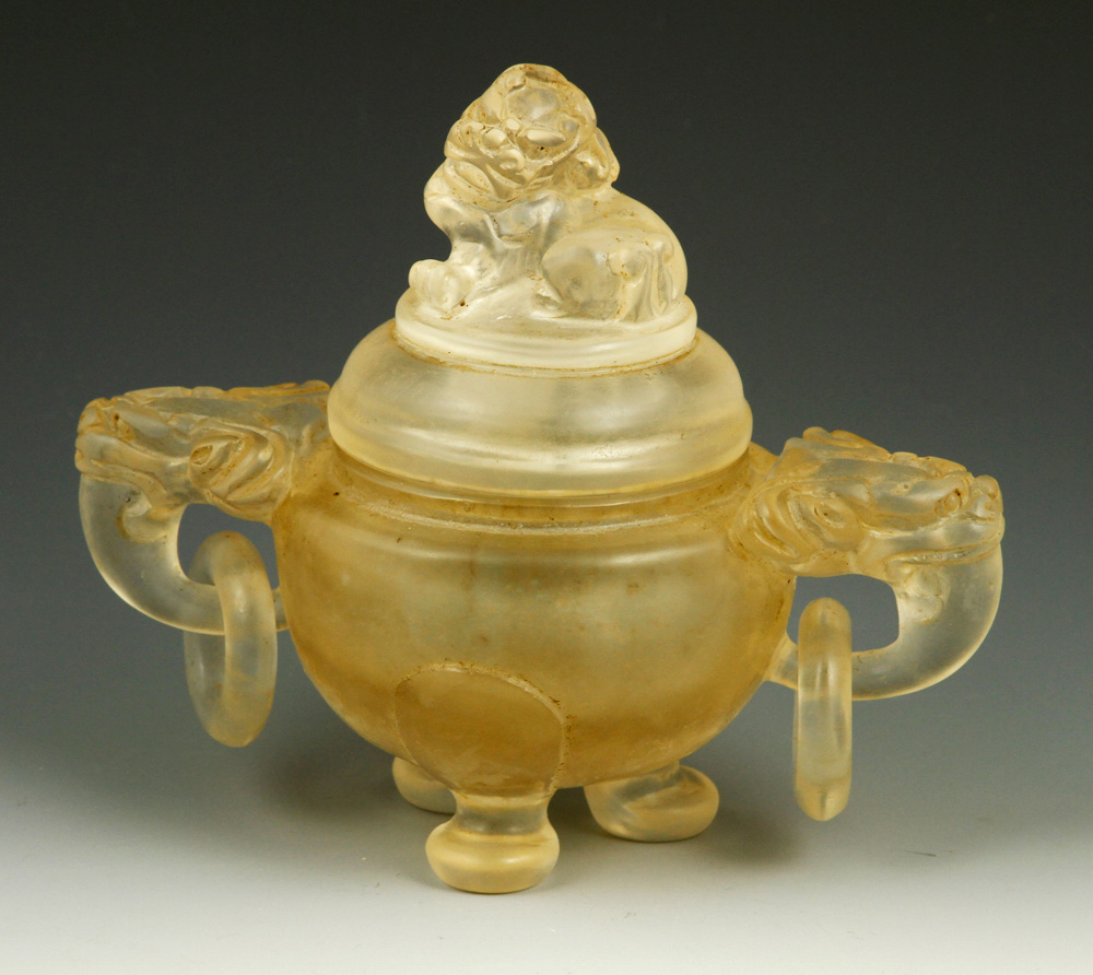 Appraisal: - Chinese Crystal Censer Crystal censer China with carved animal