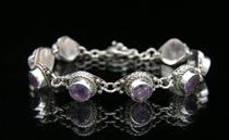 Appraisal: Sterling Silver Amethyst Bracelet Contemporary link bracelet of sterling silver