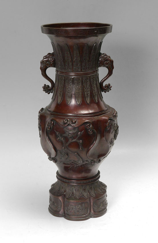 Appraisal: JAPANESE MEIJI PERIOD BRONZE VASE Baluster form vase with applied