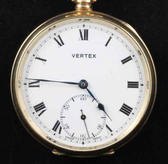 Appraisal: A 's ct gold Vertex keyless lever pocket watch with