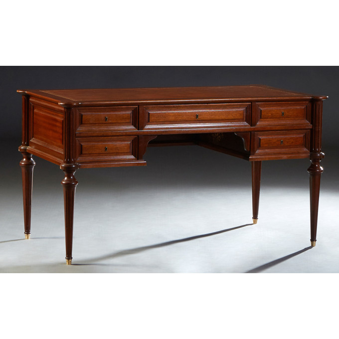 Appraisal: French Louis XVI Style Carved Mahogany Desk th c the