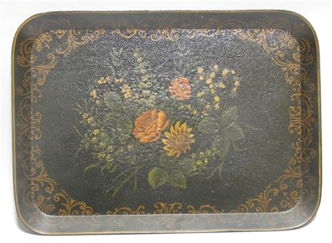 Appraisal: TOLE PEINTE LARGE TRAY Rectangular with slanted sides the center