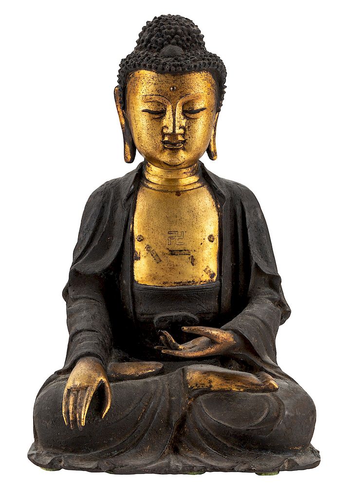 Appraisal: A GILT BRONZE FIGURE OF BUDDHA SHAKYAMUNI MING DYNASTY TH-