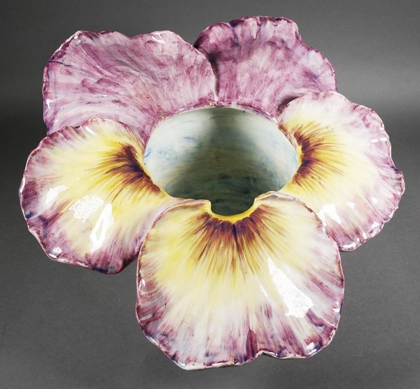 Appraisal: Large French Ceramic pansy shaped faience jardiniere marked MF France