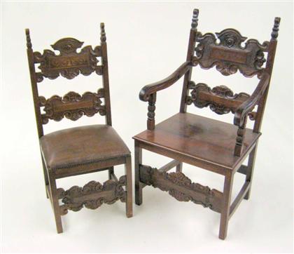 Appraisal: Set of eight Italian Renaissance style walnut inlaid side chairs