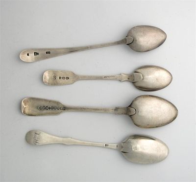 Appraisal: Four Scottish Scottish provincial teaspoons an Aberdeen pointed-end by James