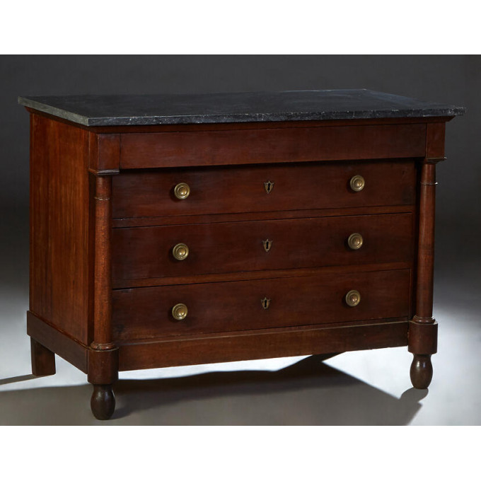 Appraisal: French Empire Style Carved Walnut Marble Top Commode th c