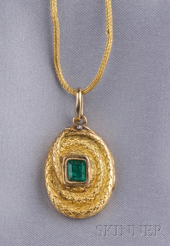 Appraisal: Antique kt Gold and Emerald Vinaigrette Pendant designed as a