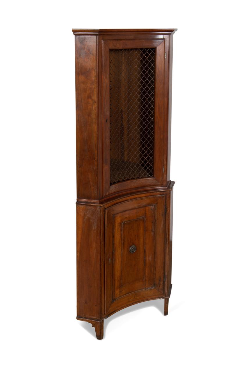 Appraisal: ITALIAN CONCAVE MAHOGANY CORNER CABINET Italian Neoclassical style married concave