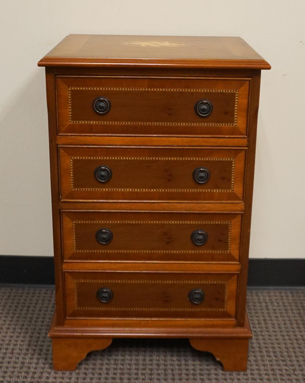 Appraisal: GEORGIAN STYLE INLAID YEWWOOD FOUR-DRAWER SIDE CHEST X X IN