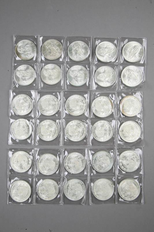 Appraisal: THIRTY SILVER MEXICAN COINS All one hundred peso coins all