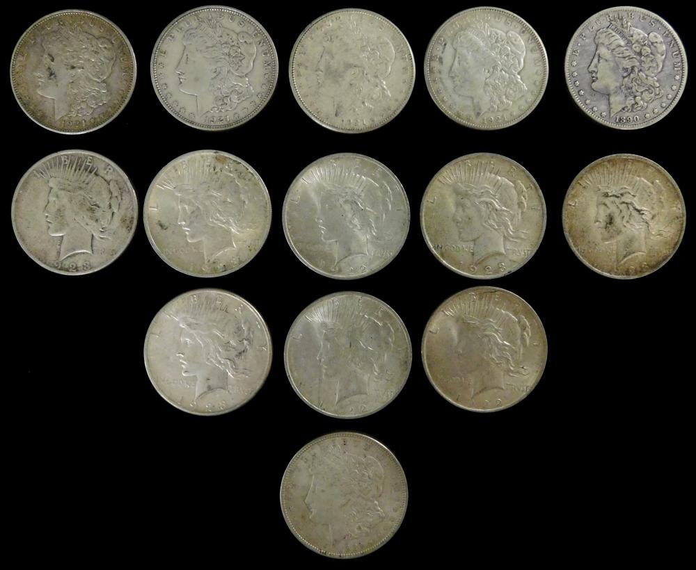 Appraisal: COINS Lot of fourteen US silver dollars all are circulated