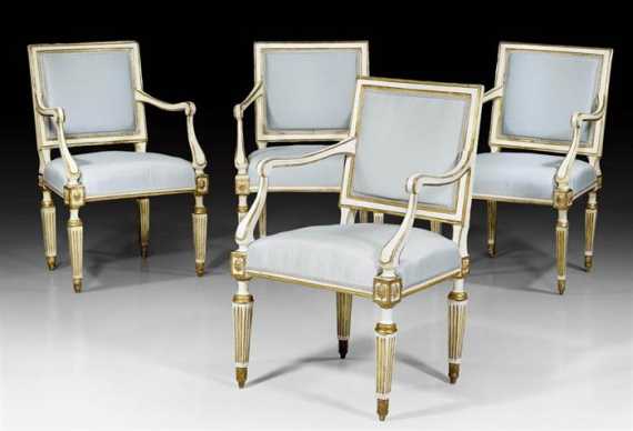 Appraisal: SET OF PAINTED FAUTEUILS A LA REINE Louis XVI Sicily