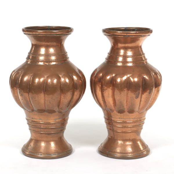 Appraisal: PAIR OF HAND HAMMERED COPPER FLOOR VASES x Rustic pair