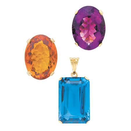 Appraisal: Two Gold and Gem-Set Rings and Synthetic Blue Spinel Pendant