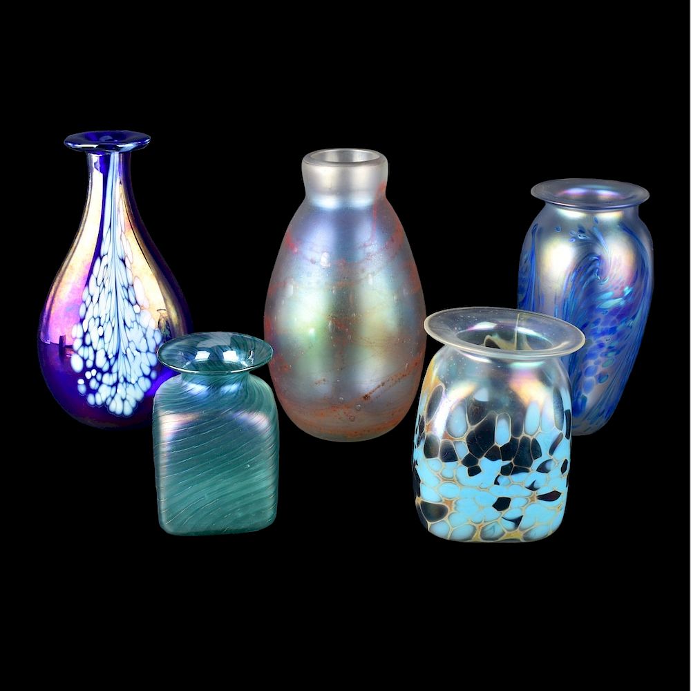 Appraisal: Five Contemporary Art Glass Vases Five Contemporary Art Glass Vases