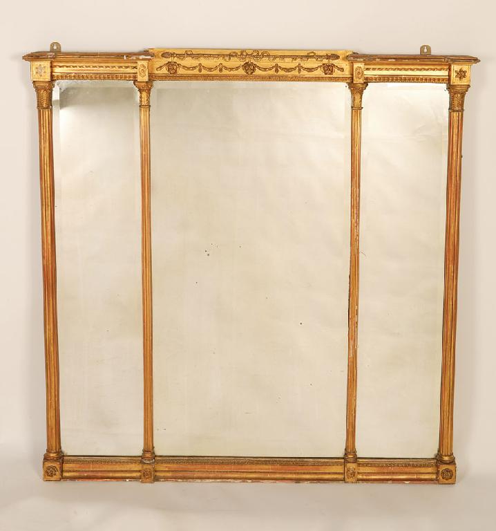 Appraisal: A REGENCY GILT FRAMED OVERMANTEL MIRROR the three bevel edged