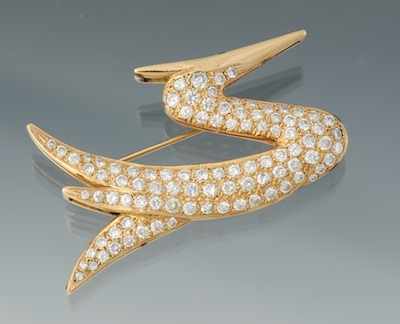 Appraisal: A Ladies' Diamond Swan Brooch Tested k yellow gold brooch