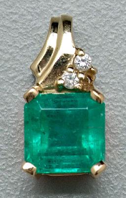 Appraisal: Emerald and diamond pendant one natural square-cut emerald estimated weight