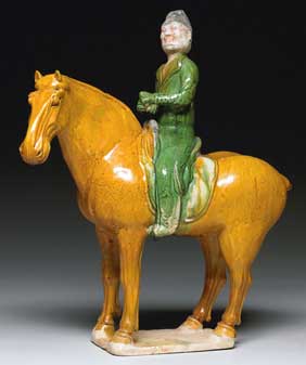 Appraisal: TANG SANCAI GLAZED EQUESTRIAN Finely modeled and beautifully sancai glazed