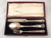 Appraisal: A morocco leather cased Georgian silver knife fork and spoon