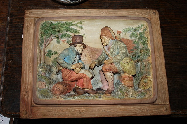 Appraisal: A FRENCH RELIEF PLAQUE depicting two figures one with an