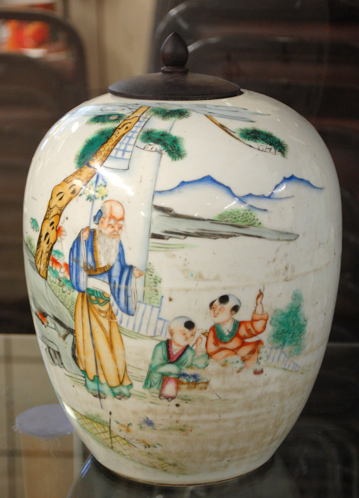 Appraisal: CHINESE FAMILLE ROSE GINGER JAR with hand painted enamel outdoor