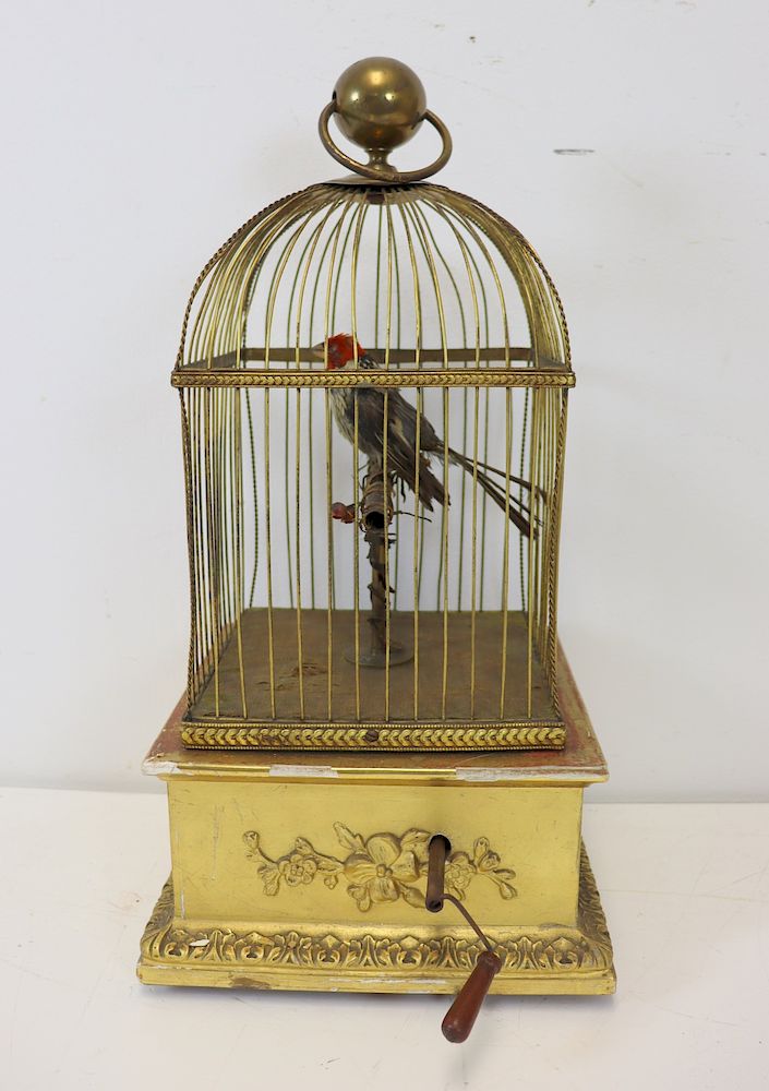 Appraisal: th Century Giltwood Bird Cage Automaton Works and sounds good