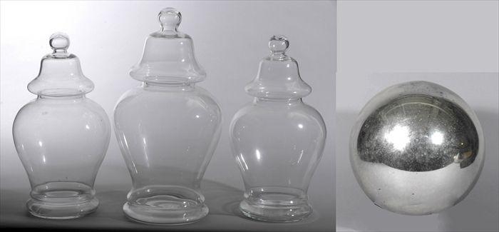 Appraisal: Three Contemporary Clear Glass Ginger Jars Together with a mercury