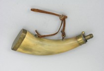 Appraisal: Horn Powder Flask Horn powder flask with an attached brown