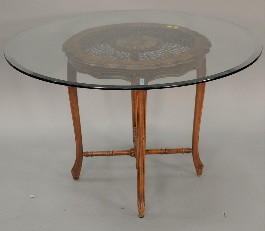 Appraisal: Glass top table with caned table base ht in dp