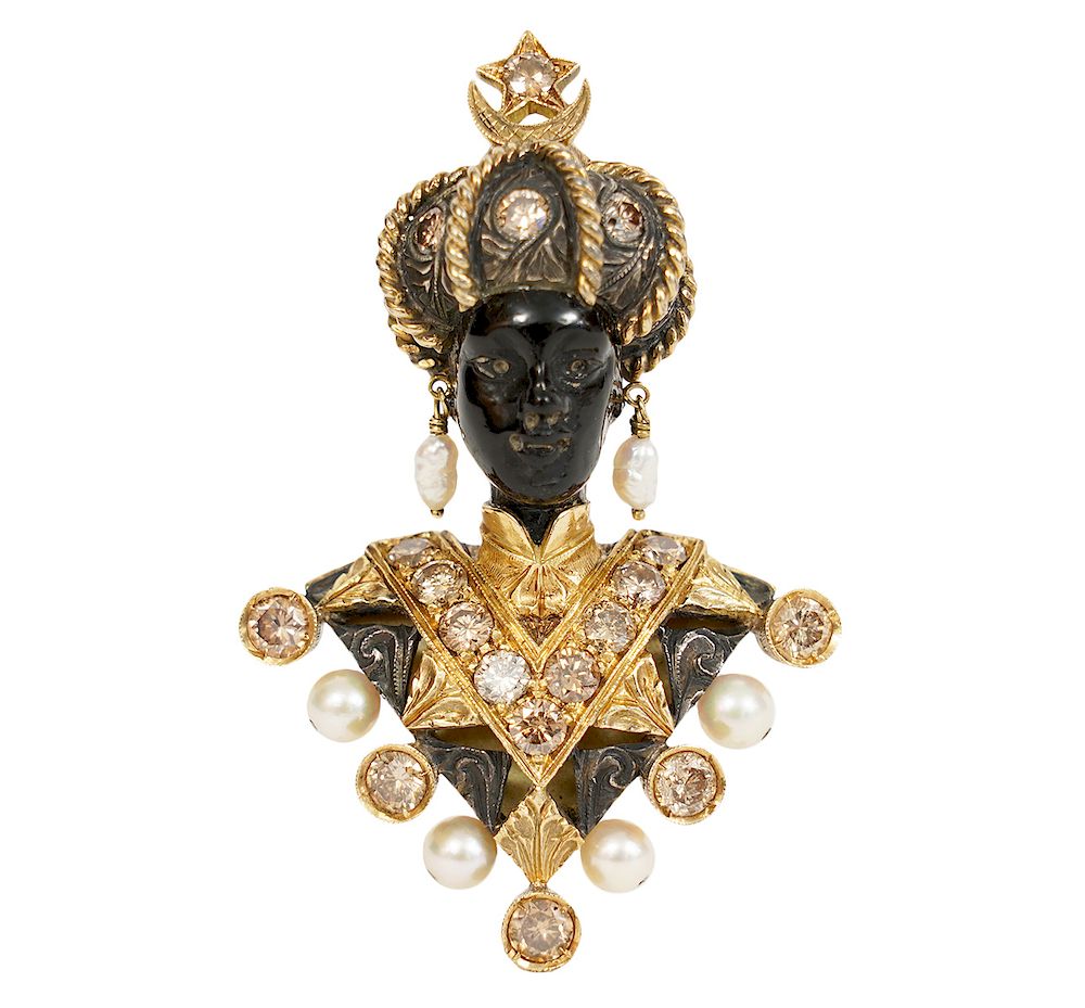 Appraisal: Nardi Diamond Pearl Black Coral K Brooch Important Nardi Blackamoor