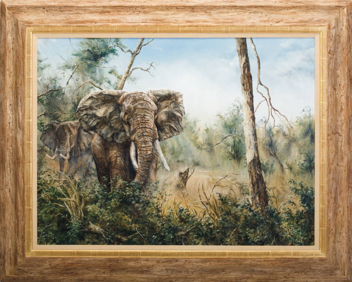 Appraisal: TARA HAWKINS MOORE AMERICAN B ELEPHANTS IN THE WILD Oil