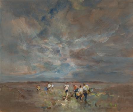 Appraisal: JACK COX - THE BAIT GATHERERS Signed acrylic on board