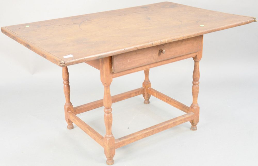 Appraisal: Primitive one drawer table with breadboard top ht in top