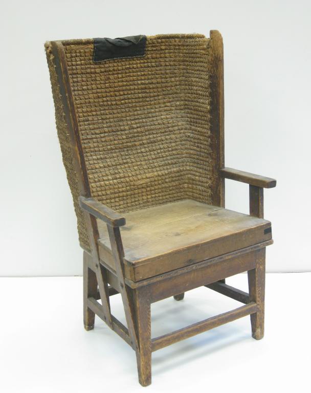 Appraisal: A pine Orkney Chair with woven back on squared supports