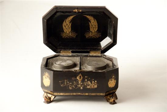 Appraisal: An E th C Chinoiserie Lacquered Tea Caddy black with