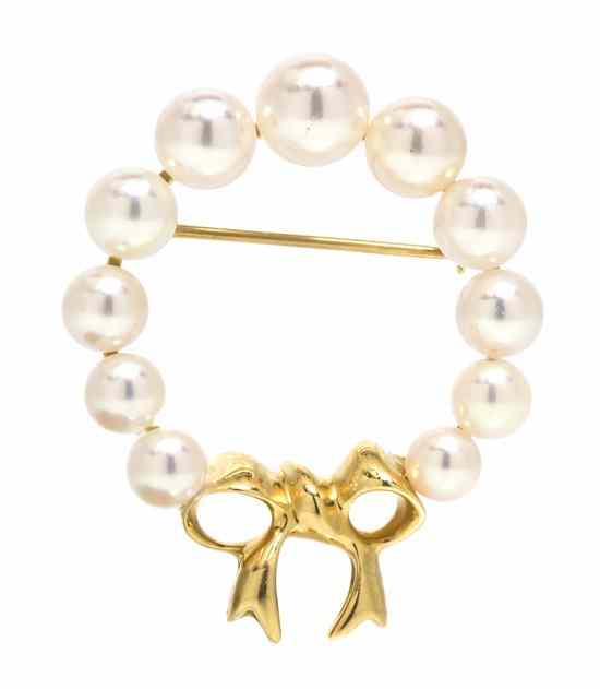 Appraisal: An Karat Yellow Gold and Cultured Pearl Brooch Tiffany Co