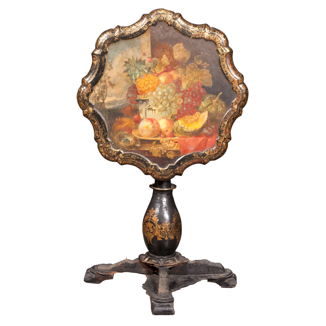 Appraisal: Victorian Painted Papier Mache Tilt-Top Occasional Table th Century The